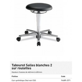 TABOURET SALLE BLANCHE SUR ROULETTES CUIR SYNTH SKAI NOIR ESD